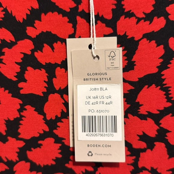 Boden dress Red & Black splotch jersey pockets NEW 12 regular long sleeve - Picture 3 of 5